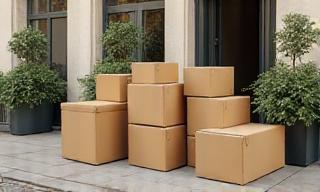 Cartons de déménagement devant immeuble parisien